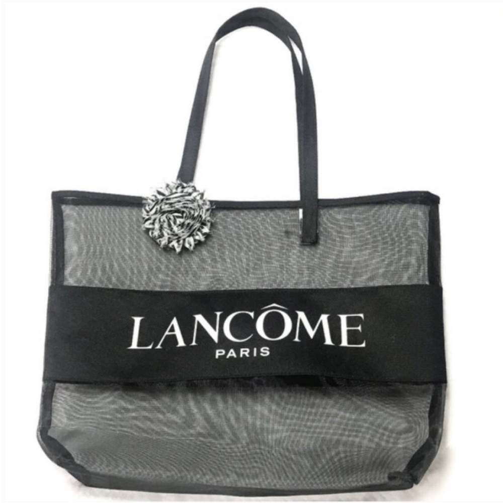 Lancome Black Tote Bag with Mesh Design and Sturdy Handles